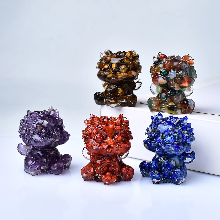 1pc Natural Crystal Energy Amethyst Dragon Orgonite Silicone Reiki Healing Stone Chakra Resin Pyramid Meditation Tool Room Decor