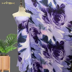 HYSK 100% silk satin fabric rose floral unique printed flowers silk mulberry royal material oil printing for kimono kaftan E3146