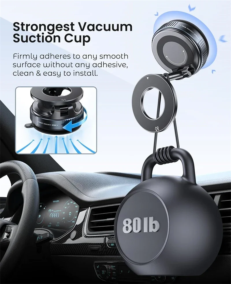 360° Adjustable Vacuum Suction Magnetic Bracket Car Phone Holder for Magsafe IPhone Samsung Foldable Magnet Mag Safe Stand Mount #3