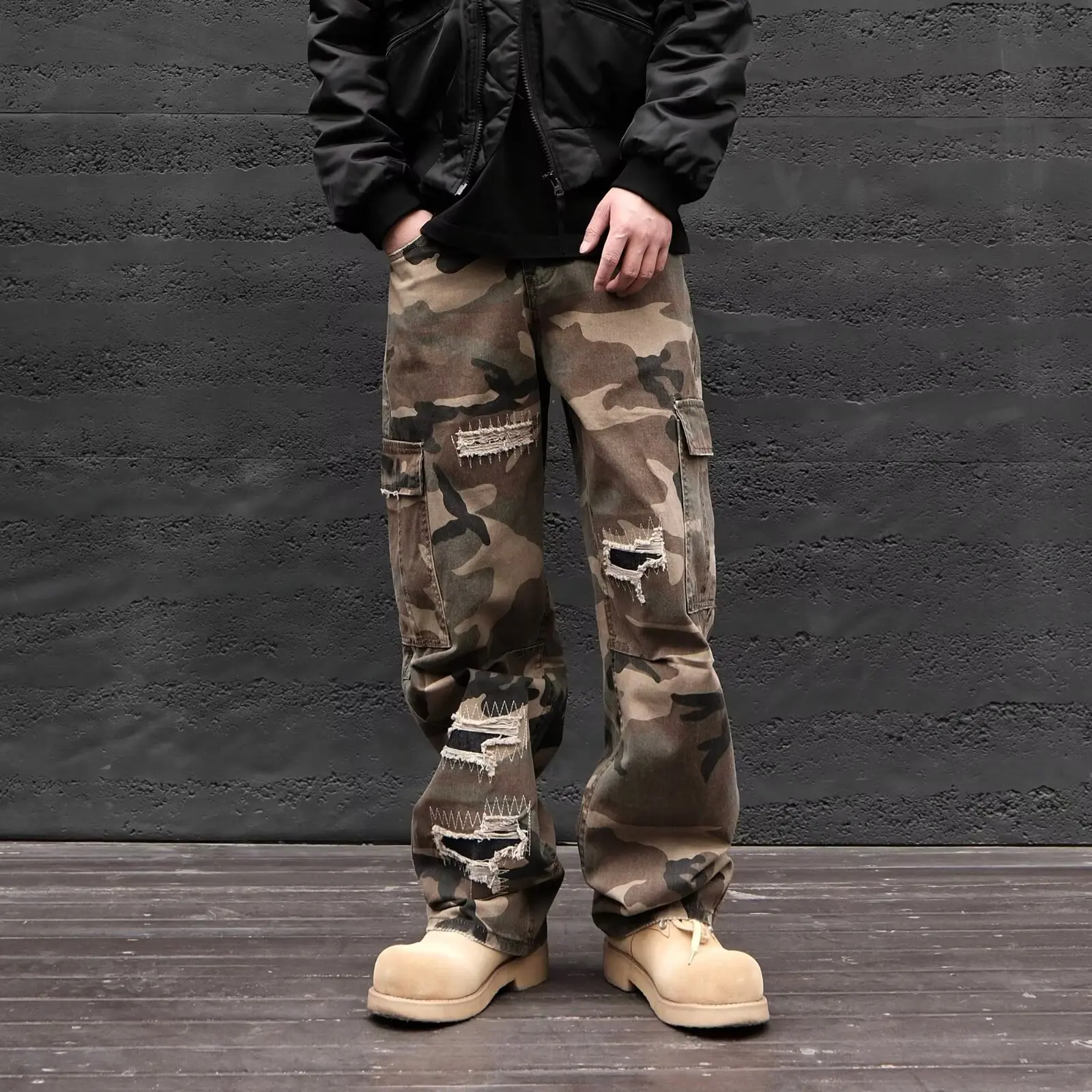 الأمريكية الرجعية التمويه الجينز الرجال الربيع الصيف البضائع السراويل جديد فضفاض متعدد جيب مستقيم الساق بناطيل كاجوال y2k الجينز