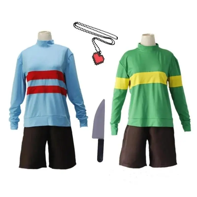 Erwachsenes Anime-Spiel Undertale Frisk Chara Cosplay-Kostüm Unisex-Sweatshirts Hochkragen-Langarmmantel Shorts Halloween-Komplettset