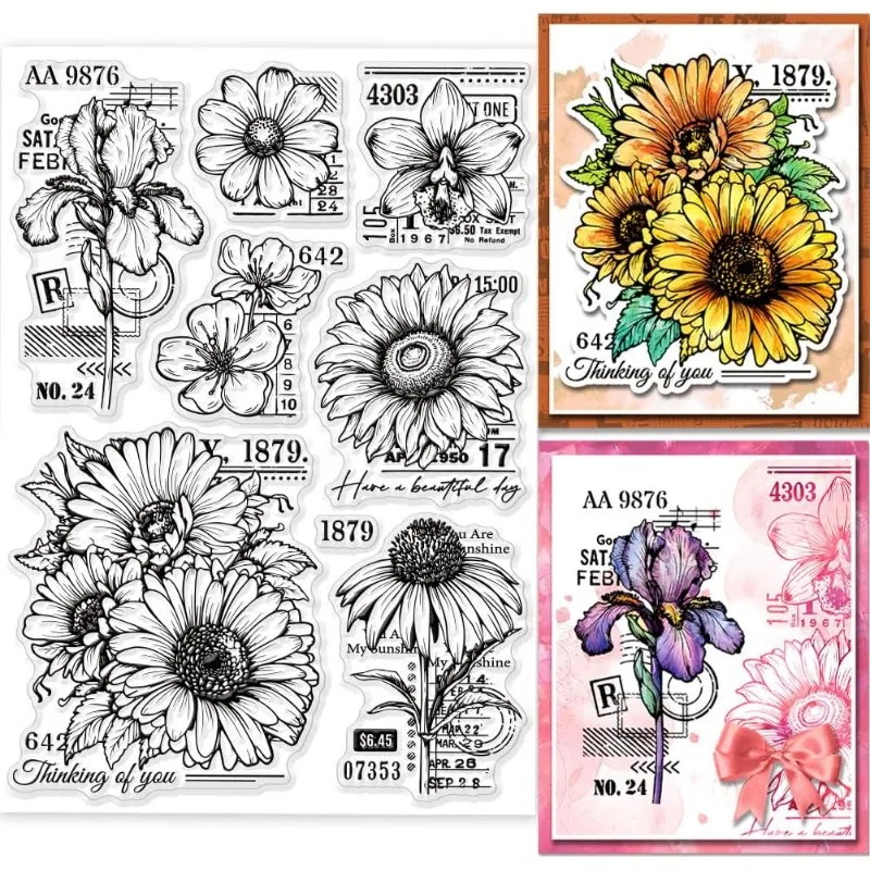 1 Blatt Blumen text Hintergrund klare Stempel für DIY Scrap booking Blume Blätter Silikons tempel Siegel transparente Stempel für Karten