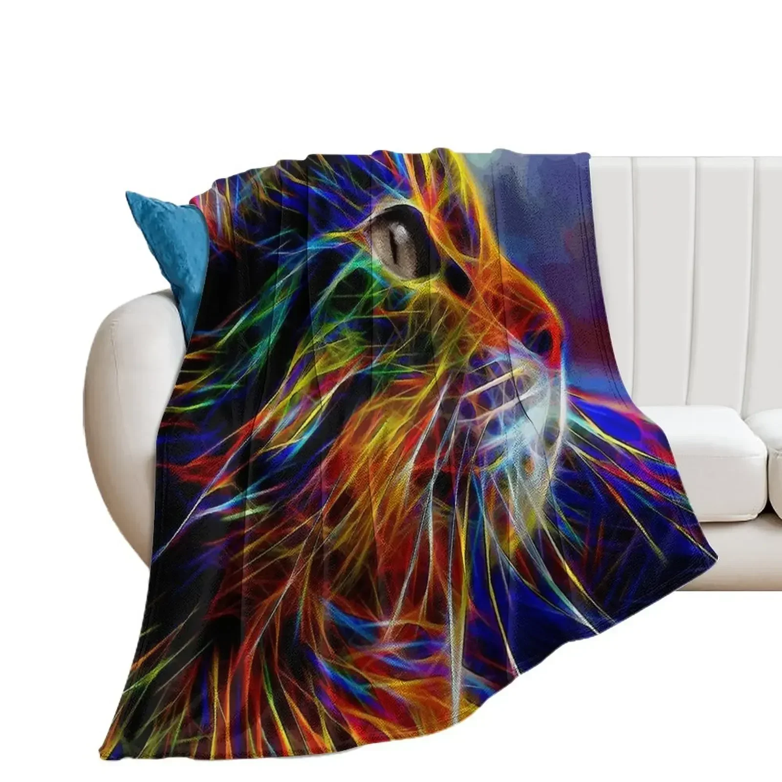 Neon cat, cat, chat, gato, lea roche paintings Throw Blanket Kid'S Tourist Custom Blankets