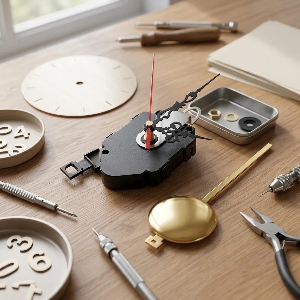 Silent Quartz Pendulum Clock Movement Kit with 3 Hand Sets and for All Required Hardware for Clock Restoration Tasks
