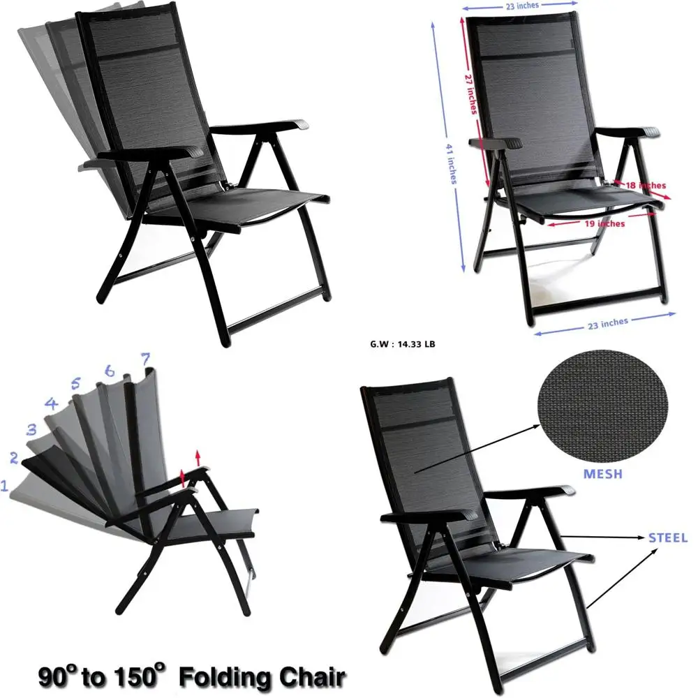 

Sturdy Adjustable Reclining Folding Chair for Outdoor and Indoor Use, Suitable for Garden and Pool Areas
