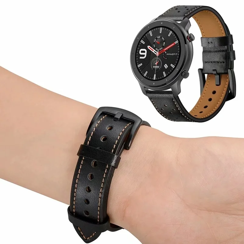 Breathable Genuine Leather Strap for Huami Amazfit GTS/GTR 42MM/47MM /Bip S Smart Watch Accessories Replacement Watch Band