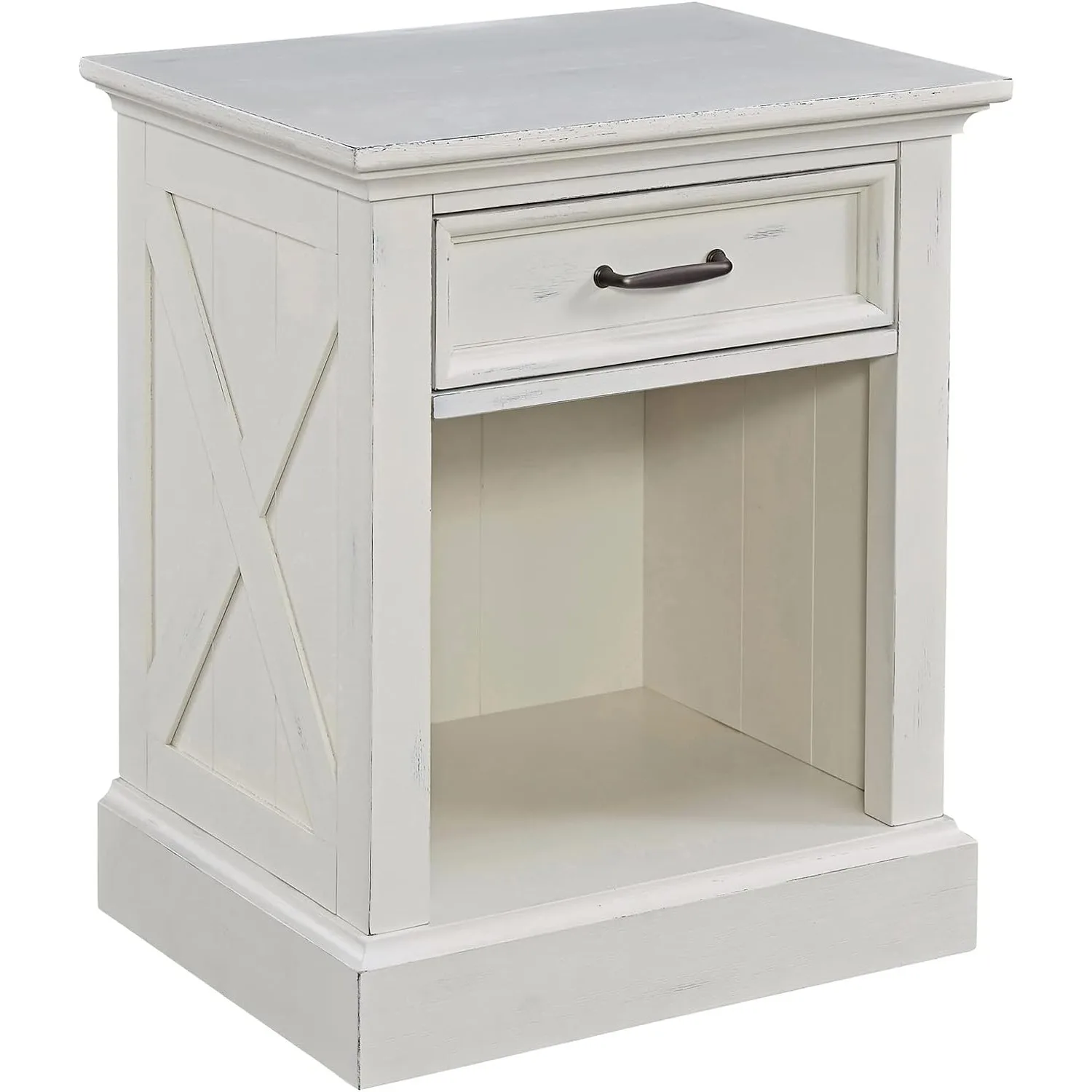 Home Styles Seaside Lodge Nightstand in White Finish, Wide Frame, Plank Top Design with One Drawer and Open Storage