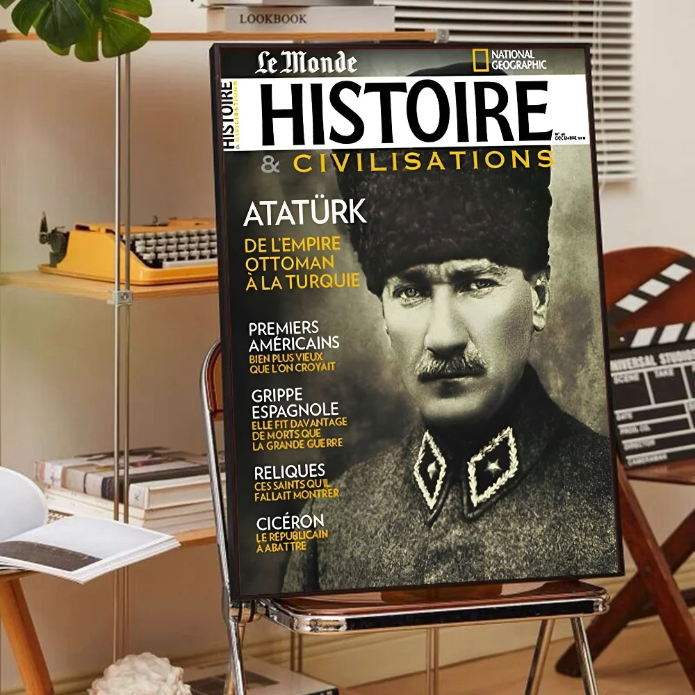 Turkish Mustafa Kemal Ataturk Classic Anime Poster Waterproof Paper Sticker Coffee House Bar Room Wall Decor