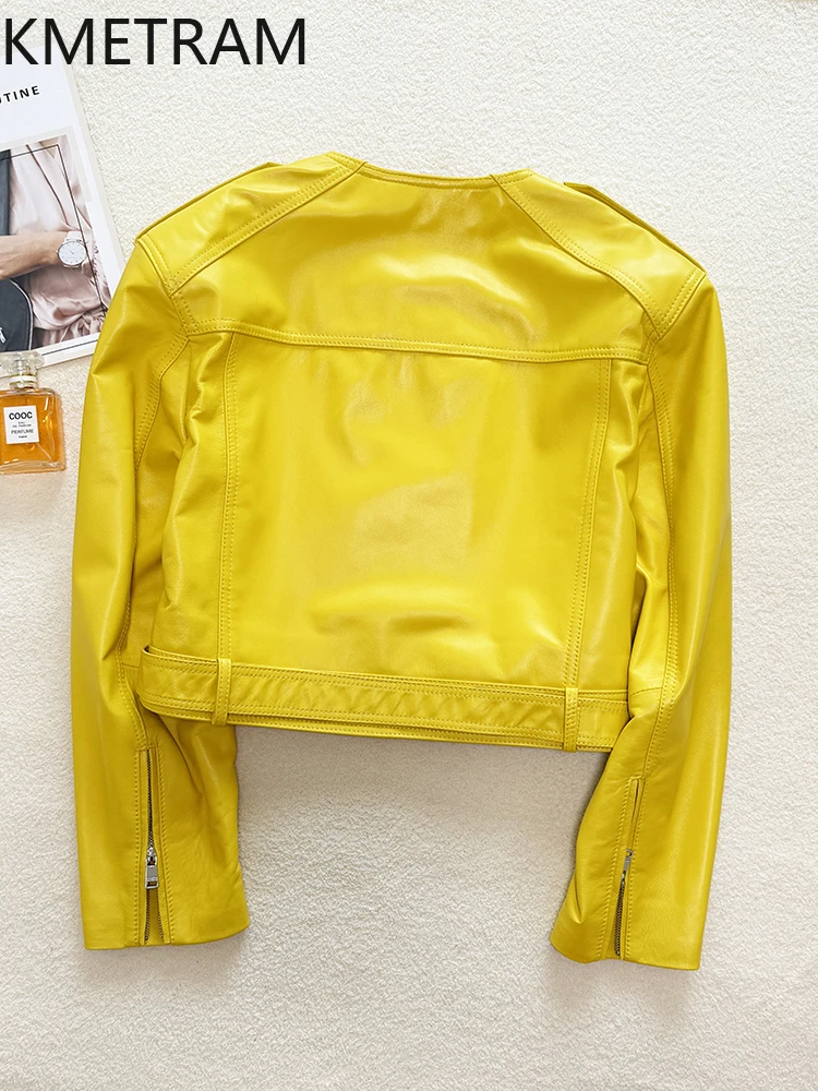 100% strato superiore giacca di pelle di pecora donna motociclista giacche corte in vera pelle novità in capispalla vestiti autunnali 2025 donna veste femme