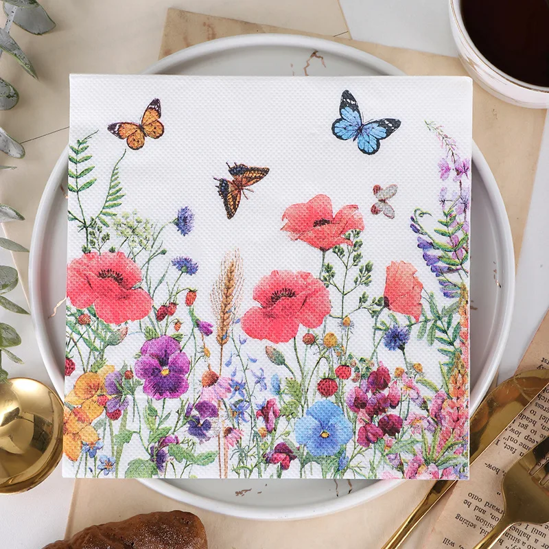 20 Spring Butterfly Napkins Set, Suitable for Mixed Color Tissues in Catering, Baking, Holiday Parties, and Wedding Decoration.
