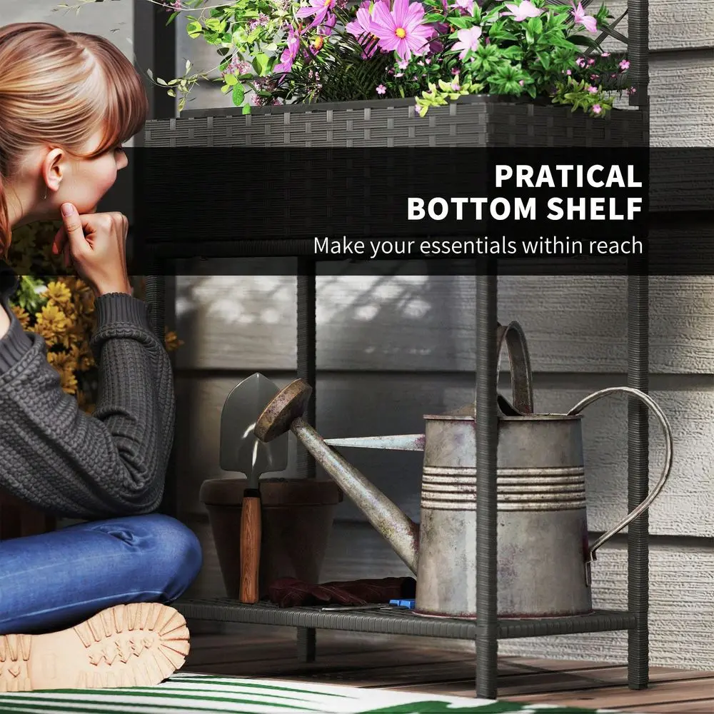 

Wicker Planter With Trellis For Climbing Plants, Freestanding Rattan Planter With Storage Shelf For Garden, Balcony