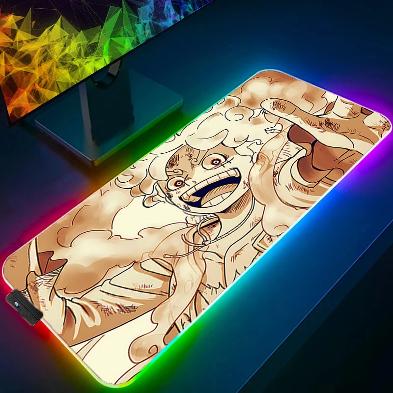 RGB-muismat uit één stuk Luffy Gamer PC Computer Grote achtergrondverlichting Bureaumat Toetsenbord Anime Gaming-accessoires LED Anime-muismat
