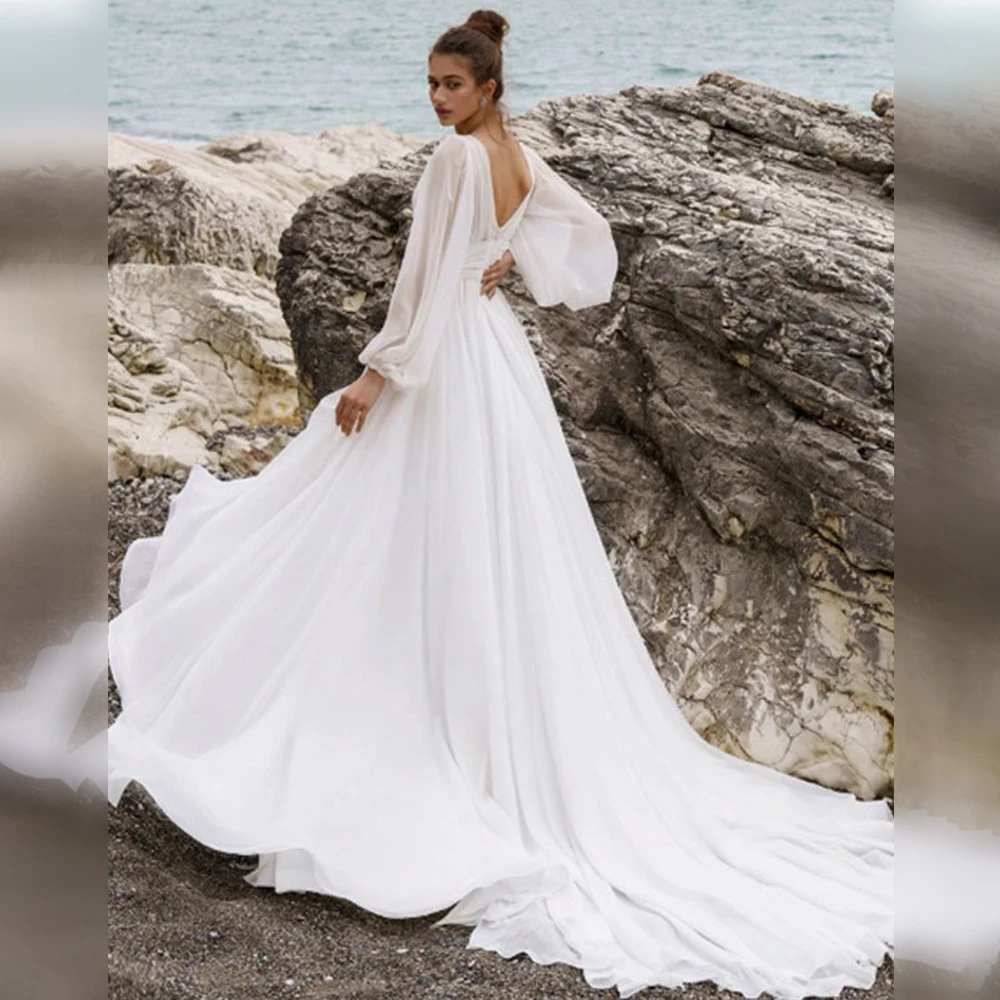 

Chiffon Bridal Prom Dresses Photoshoot Long Sleeves V Neck Bridal Dress Wedding Party Women Evening Dresses Customized Plus Size
