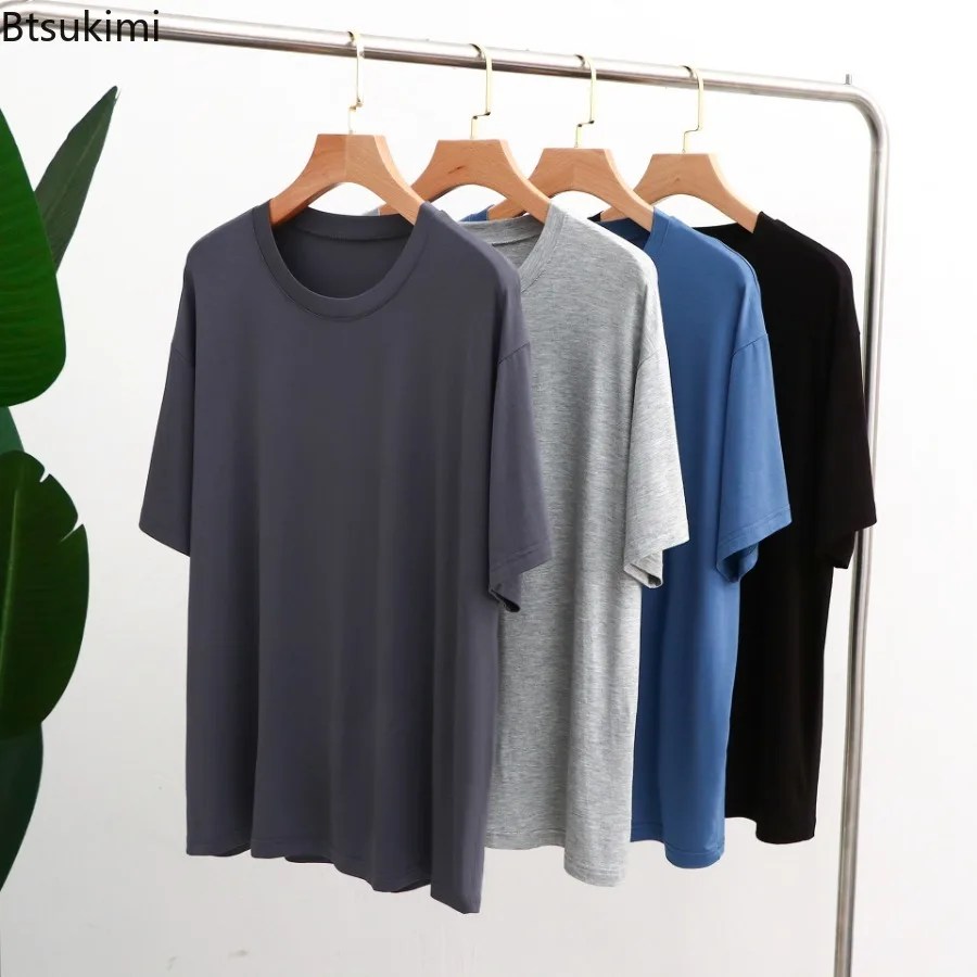 

New 2024 Men's Modal Sleep Tops Large Size Short Sleeve Homewear Summe Soft Breathable Loose Tops Casual Thin Sleepwear for Men