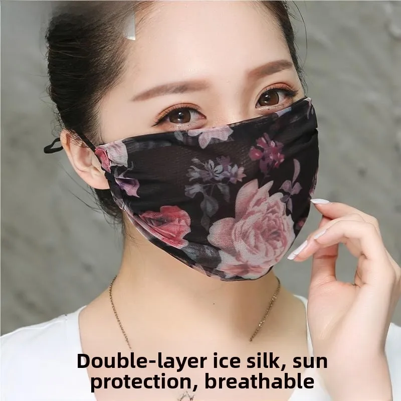 

Женская весенняя тонкая маска из кружевной сетки с защитой от солнца и УФ-излучения, дышащая, с отверстиями, в корейском стиле, из ледяного шелка, для домашнего использования