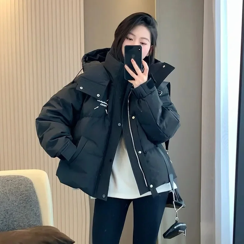 2025 hiver Parkas femmes col montant veste à capuche décontracté épaissir chaud solide coton rembourré veste ample bouffant manteau