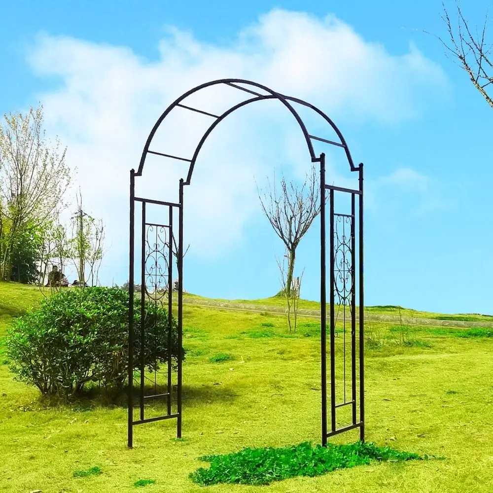 Matte Black Outdoor Garden Arch Arbor with Trellis for Climbing Roses and Vines