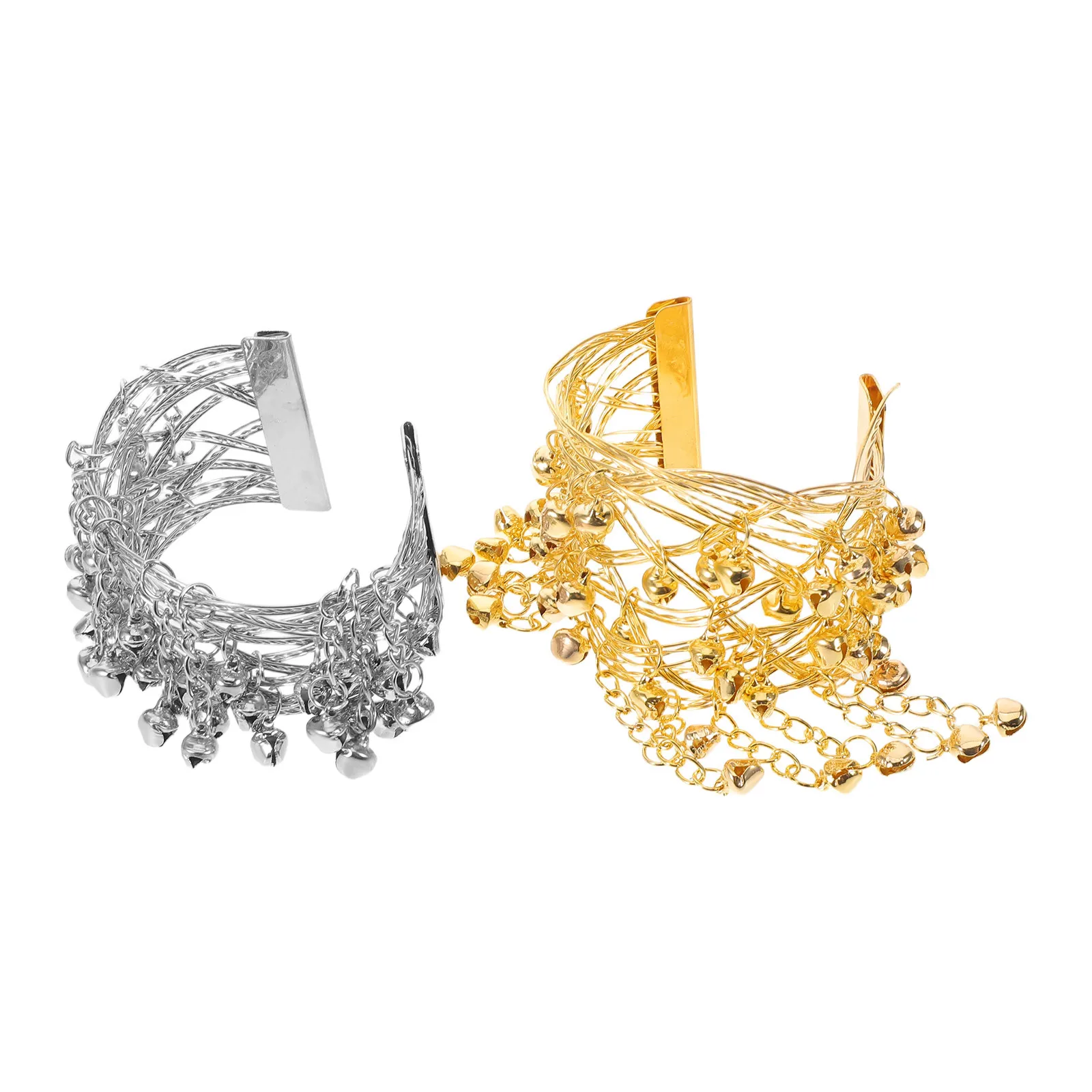 

2Pcs Belly Dance Arm Bracelet Open Upper Arm Cuff Bangles Bell Chain Belly Dancer Costume Accessories Body Chain Jewelry