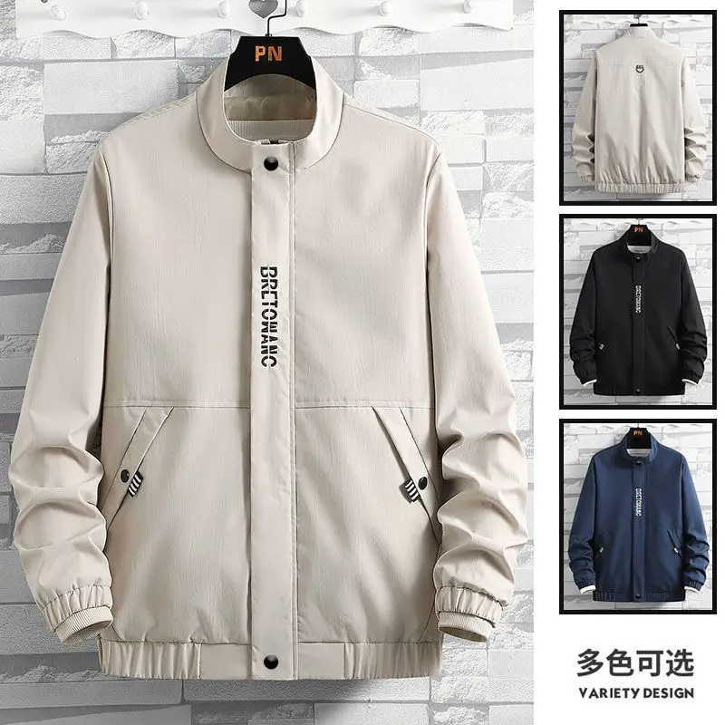 

Новая осенняя мужская куртка с длинными рукавами, однотонная бейсбольная куртка с воротником, повседневные тонкие пальто, универсальная ветровка-карго на молнии для велоспорта