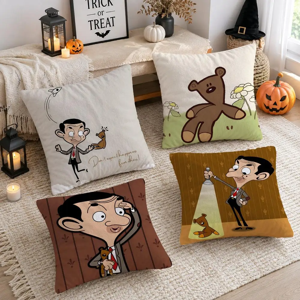 Mr.B-Bean Cartoon Cushion Cover Plush Decorative Pillow Case With Hidden Zipper Cutecore Room Decor For Home