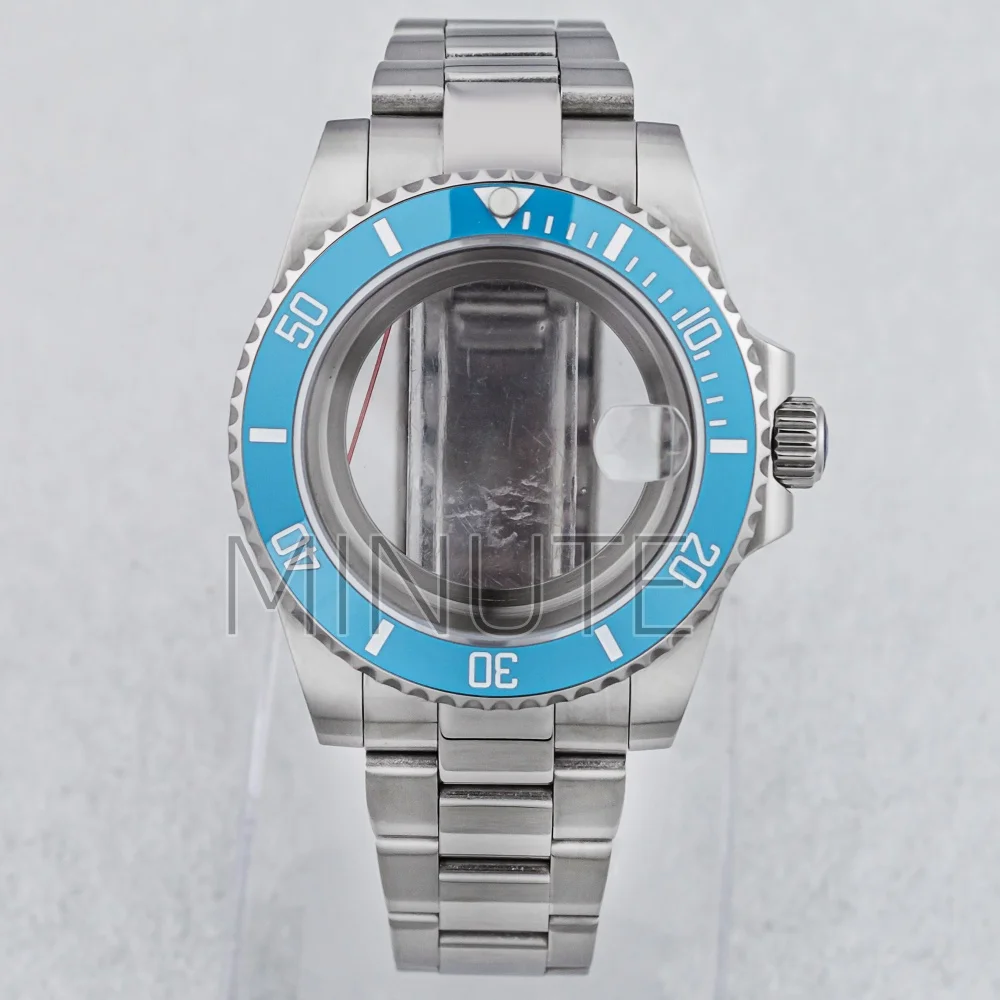 

40mm Ice Blue NH35 Case Sapphire Glass Oyster Bracelet Fit Seiko NH35 NH34 NH36 NH38 Movement 28.5mm Dial SUB GMT Watch Case