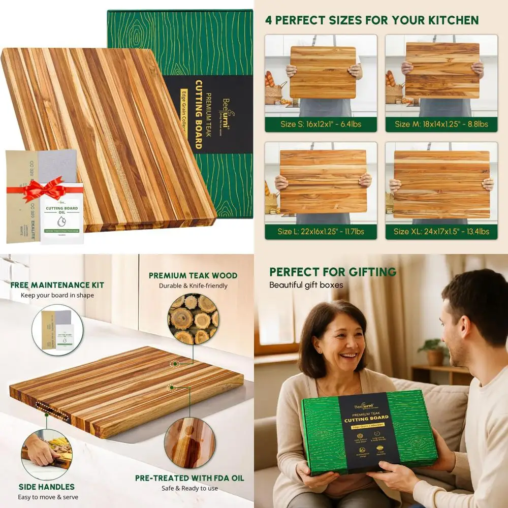 

BEEFURNI Teak Wood Cutting Board with Hand Grip (XL, 24x17x1.5), X-Large Wooden Cutting Board for Kitchen, Chopping Board Wood,