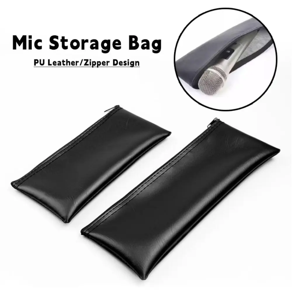 PU Leather Microphone Storage Bag Zipper Waterproof Microphone Carrying Case Dustproof Mic Protective Bag Outdoors