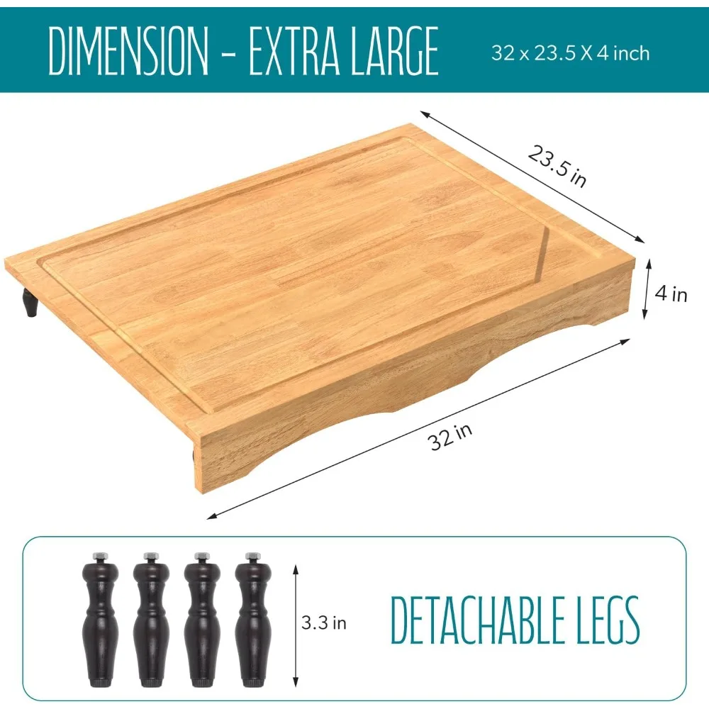 Talenan dan Penutup Kompor 2-in-1 dari Kayu Solid Ekstra Besar - Talenan di Atas Wastafel dan Pelindung Kompor Gas untuk Dapur