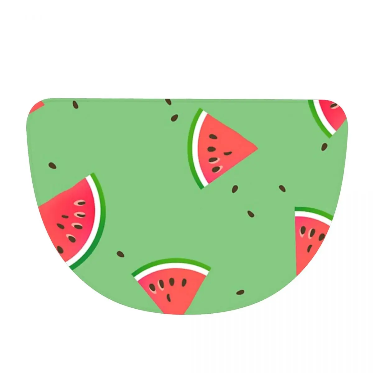 Fun Watermelon Slices Pattern Soft Flannel Half Round Doormat Non Slip Bathroom Mat Absorbent Floor Carpet for Home Bedroom