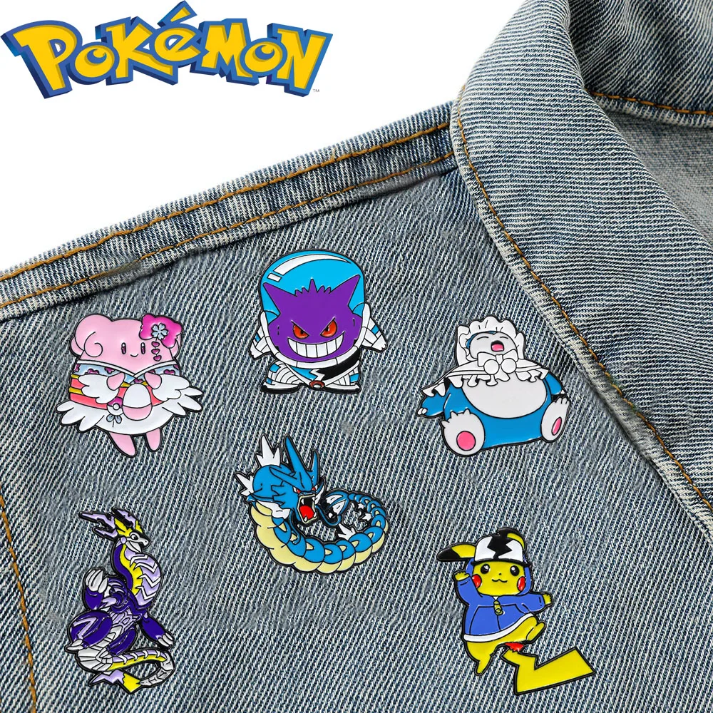 

Pokemon Cute Anime Lapel Pins Cute Pikachu Snorlax Gengar Metal Brooch Enamel Pins Badge Children Decoration Jewelry Gifts