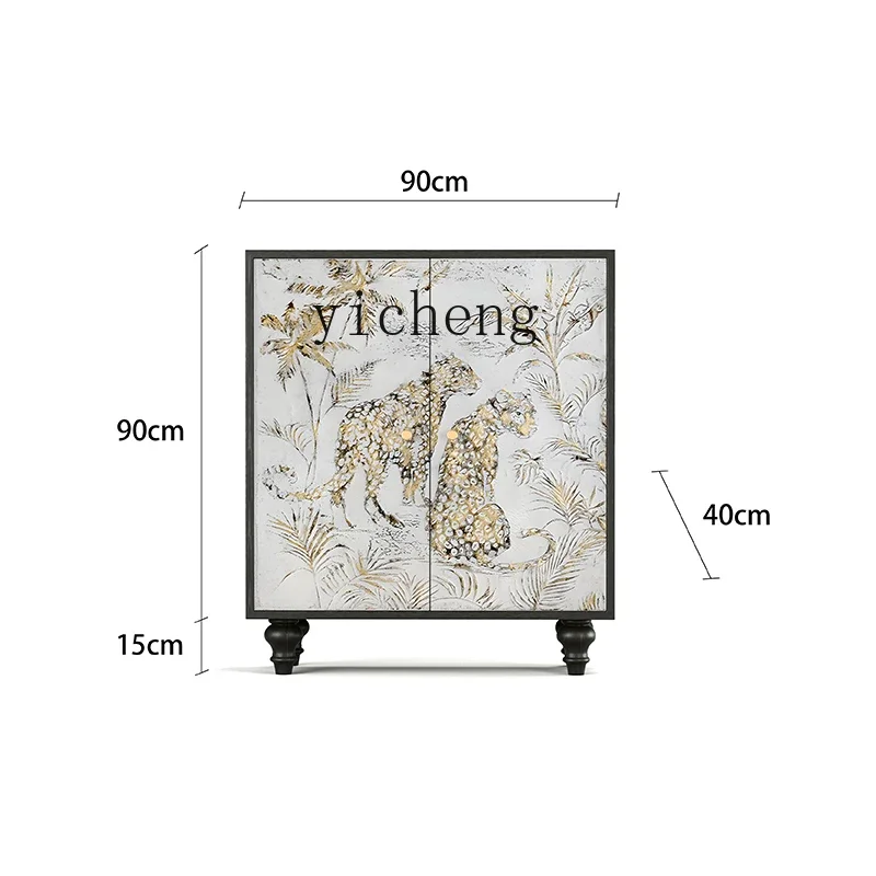 

American Light Luxury Leopard Home Entrance Cabinet Household Solid Wood Shoe Cabinet Living Room