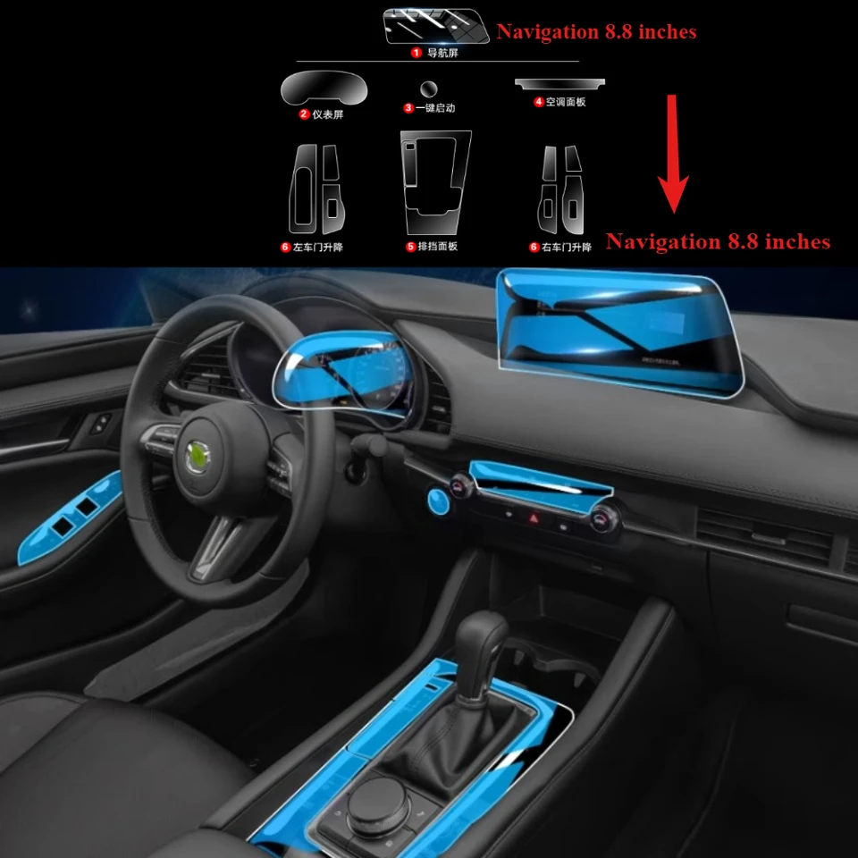 WIJHJET Navigatore Pellicola Protettiva Per Mazda 3 2019 2020 2021 Navigazione GPS Da 8.8 Pollici Pellicola Protettiva Per Schermo In Vetro Temperato PET Pannello Strumenti