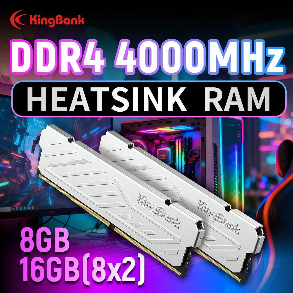 

KingBank KJXS DDR4 SILVER HEATSINK SERIES 8GBx2 4000MHz Memory U-DIMM DRAM Module Desktop Gaming Computer RAM with XMP2.0 EXPO