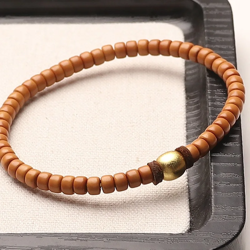 Vintage Sand Gold Accessory Olive Pit Old Style Straight Cut Single Loop Bracelet Plain Pit Playable Trendy Wristband Gifts