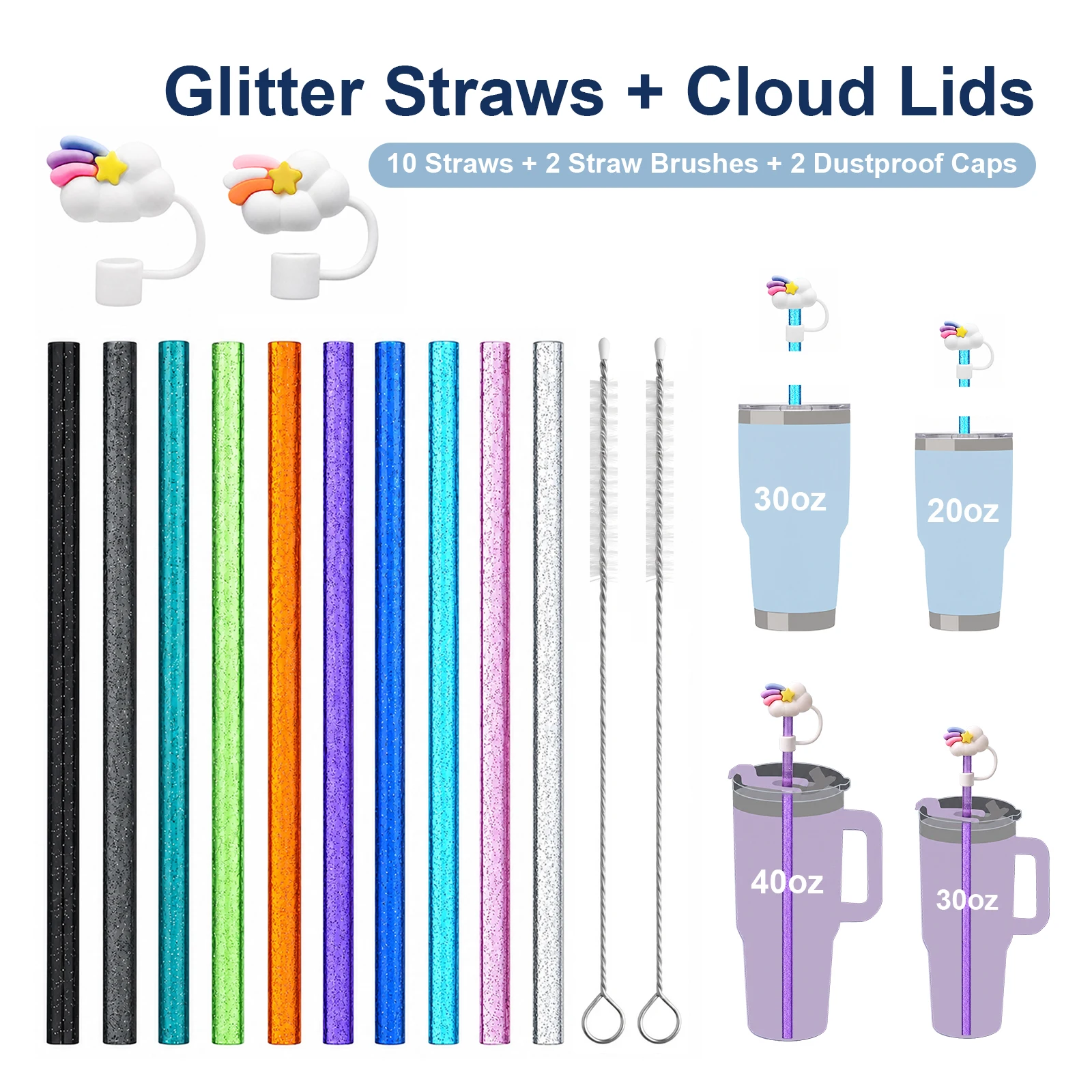 Reusable Straw - 11.8인치 길이의 일자형 재사용 가능한 빨대