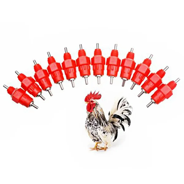 

10Pcs Poultry Drinking Nipples Red Threaded Mount Screw-in Waterer for Chicken Turkey Goose Duck Portable Easy Refill Hydration