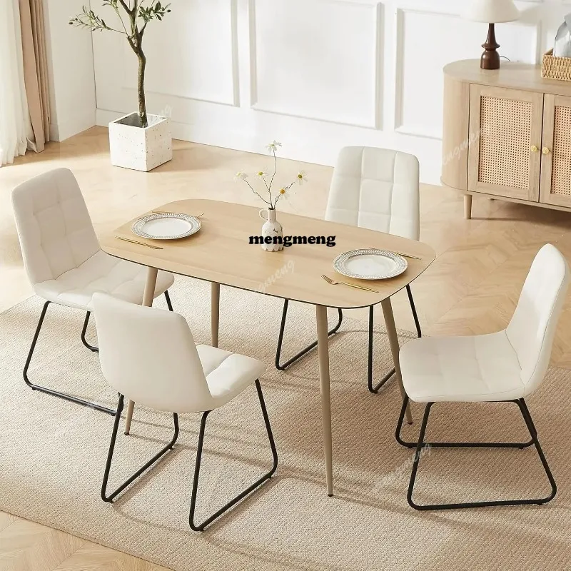 

Обеденный стол 47,2 дюйма для 4 человек, современный деревянный обеденный стол, кожаные обеденные стулья, комплект из 4 столов и стульев, идеально подходит для кухни, на заказ