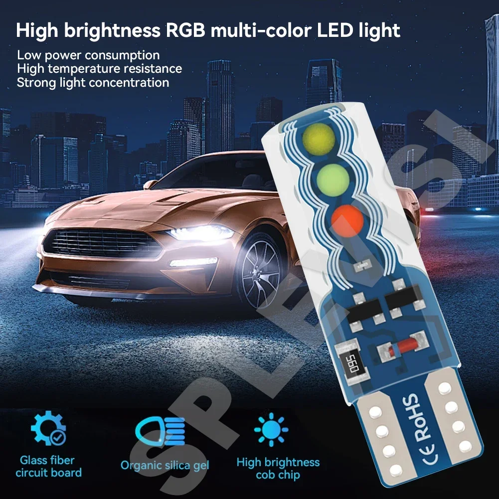 T10 CAR Silicone BULBS LED ERROR FREE CANBUS RGB Color W5W 501 INTERIOR SIDE LIGHT BULBS IP65 Waterproof led lights for car