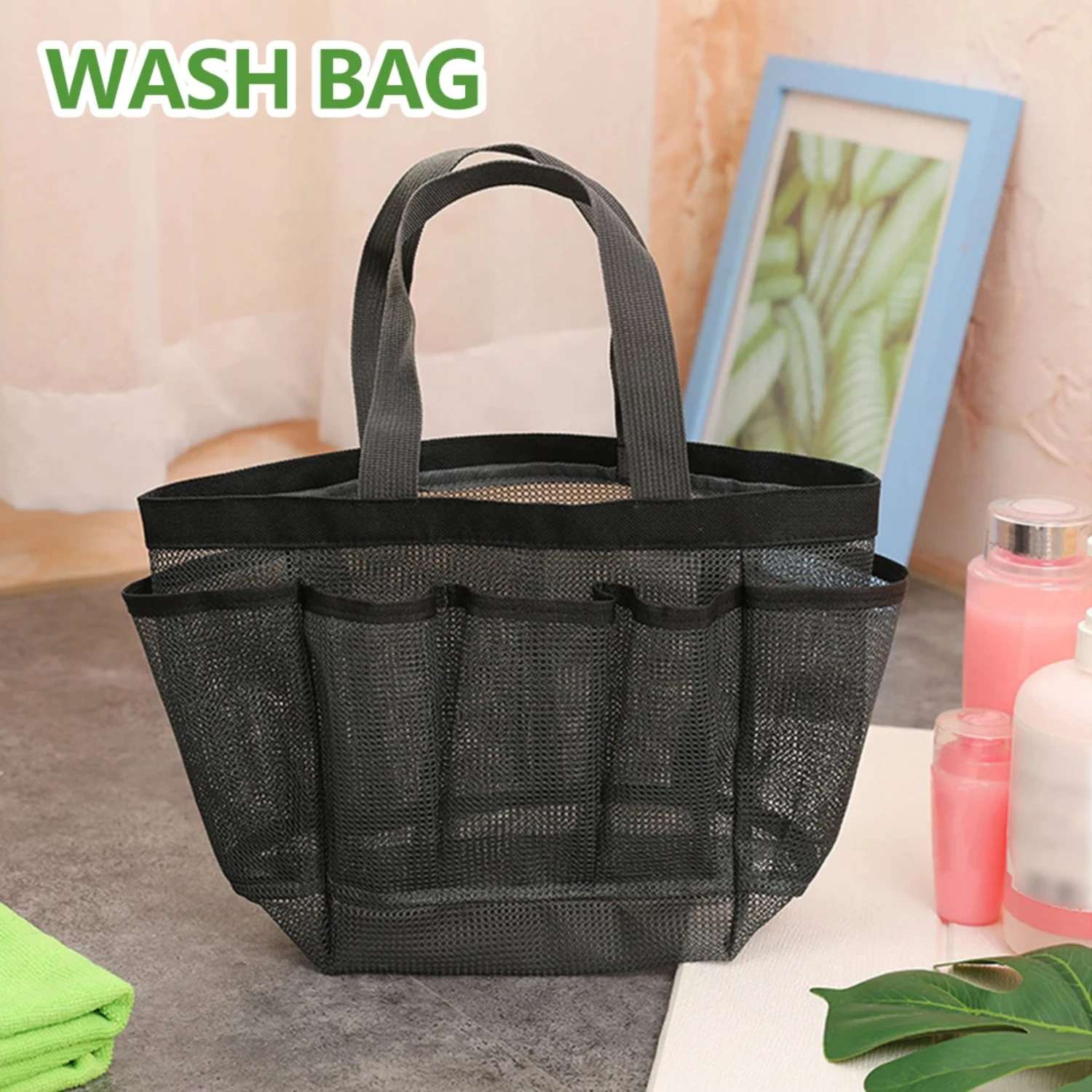 Breathable Portable Hanging Mesh Shower Caddy Tote Large Capacity Shower Basket with 9 Pocket - Convenient Storage Solution for 