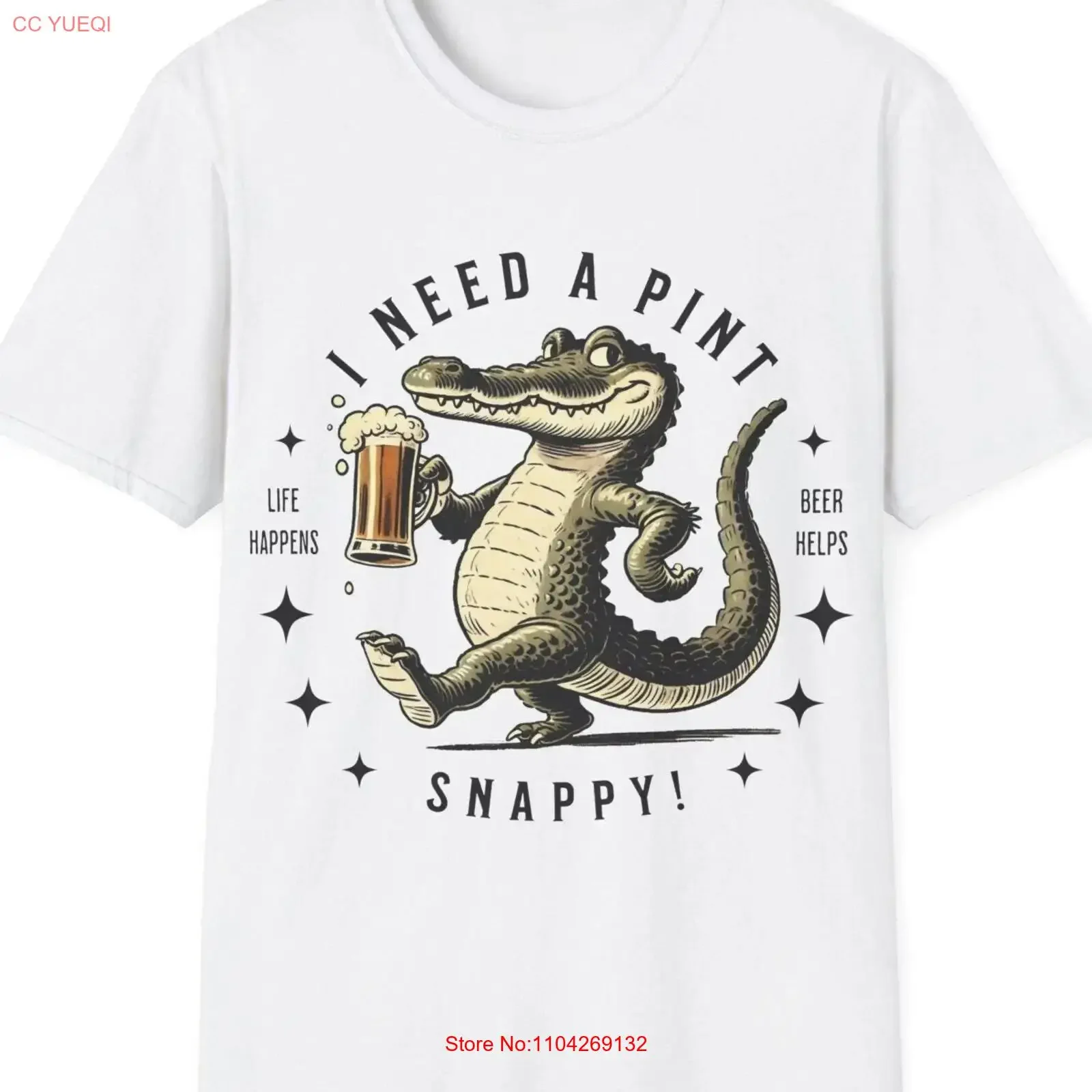 Crocodile I Need A Pint Snappy Pub Drinking Dad T Shirt Men's Ladies vintage Washed streetwear Casual Stretched Stylish