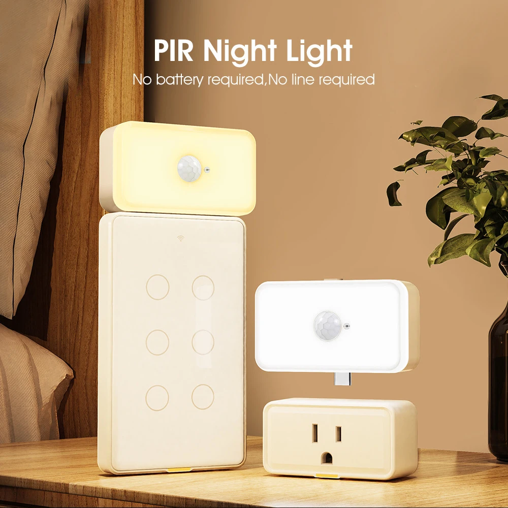 

PIR Night Light Smart LED 5V 1A Wireless WiFi Human Body Induction On-Sensor-Off Three Gear Light Type-C Warm/White Night Light