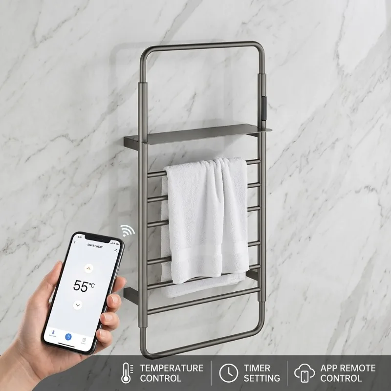 Luxury Wall Mounted Stainless Electric Waterproof Slim Heated Towel Rack For Bathroom With Timer