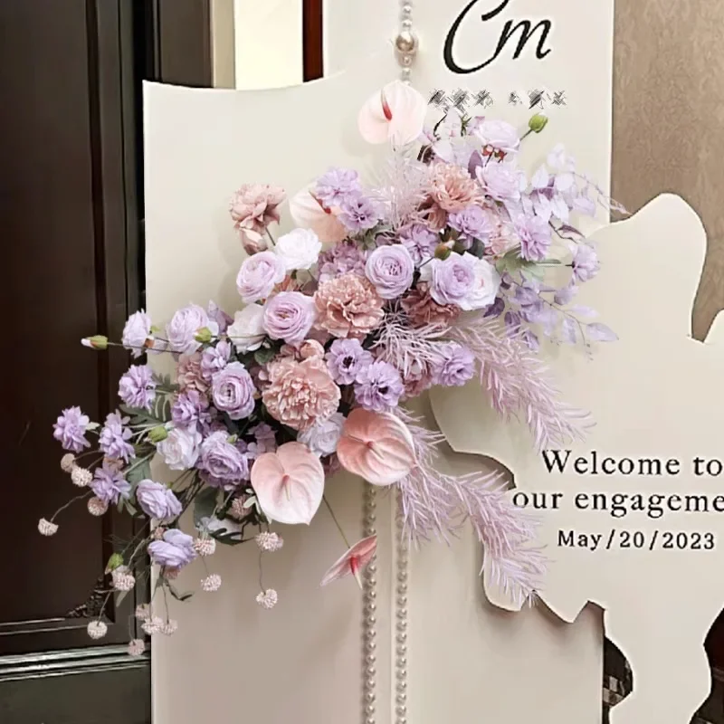 Wedding Props Flower Row Arrangement Artificial Welcome guests Arch Decor Purple Hanging Flower Row Floral Party Stage Props