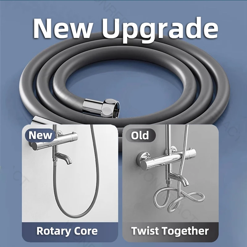 Selang Pancuran Silikon Ekstra Panjang Abu-abu 2.5 M Pipa Ekstensi Kepala Pancuran Genggam Universal dengan Aksesori Kamar Mandi Mur Kuningan