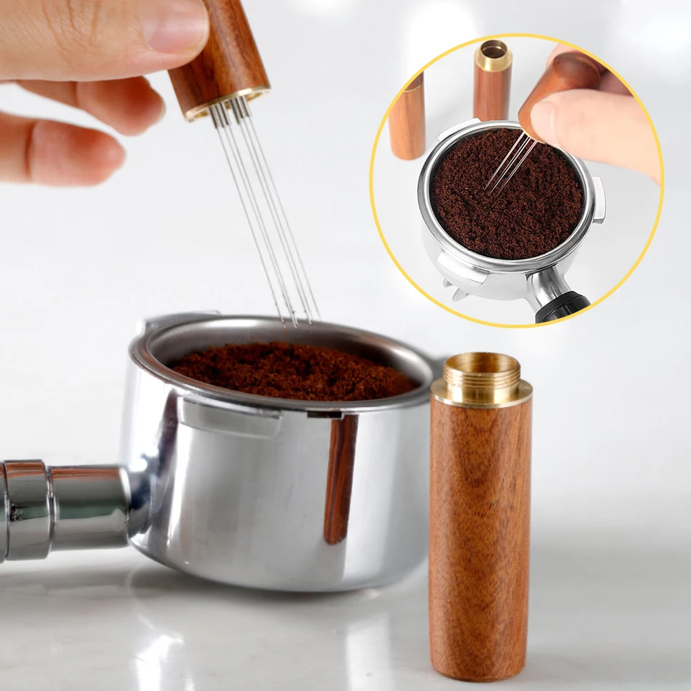 Wooden WDT Tool Stainless Steel Coffee Powder Tamper Espresso Powder Stirrer Distributor Leveler Stirring Barista Accessories