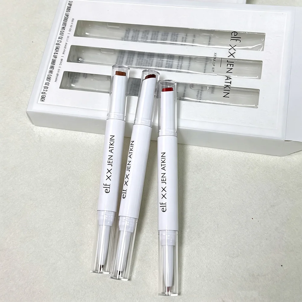 e.l.f. ELF X Jen Atkin Double-End Lip Liner & Gloss Pen, 3Pcs Makeup Set with Vivid Red Lip Shade for Daily Lip Styling
