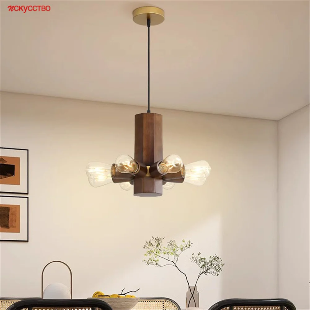 

Retro Wooden Iron Art Spiral Led Chandeliers For Store Dining Table Kitchen Country Indoor Decoration Hanging Lighting Fixtures