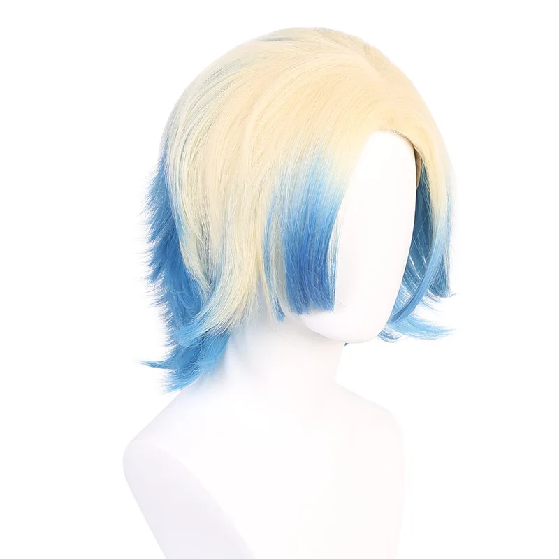 Perruque de Cosplay bleue Prison Michelle Cesar, haut pelucheux, dégradé de couleurs mélangées