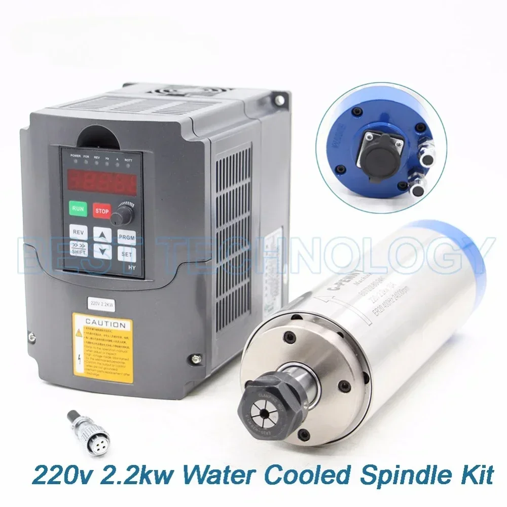 

2.2kw ER20 Water Cooled Spindle 4 Bearings 220v CNC Router Macnine& 2.2kw VFD / Inverter Variable Frequency Drive Speed Control