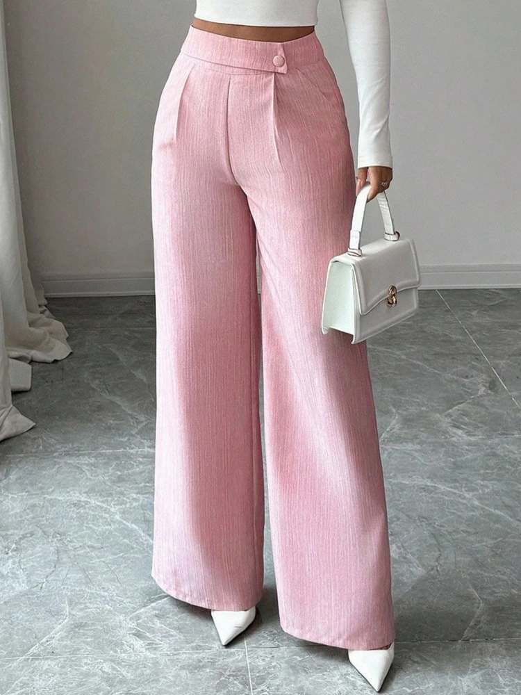 Damskie błyszczące różowe spodnie capri z wysokim stanem, spodnie do pracy biurowej, damskie spodnie o pełnej długości, jesienne spodnie capri, wiosna-lato 2026